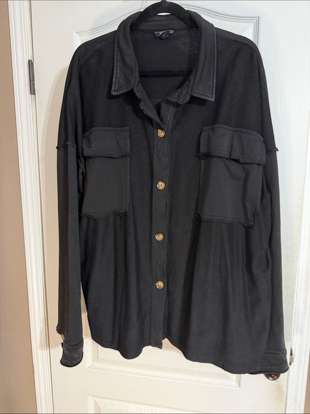 Black Button-Down Utility Shirt - shacket style Heyson